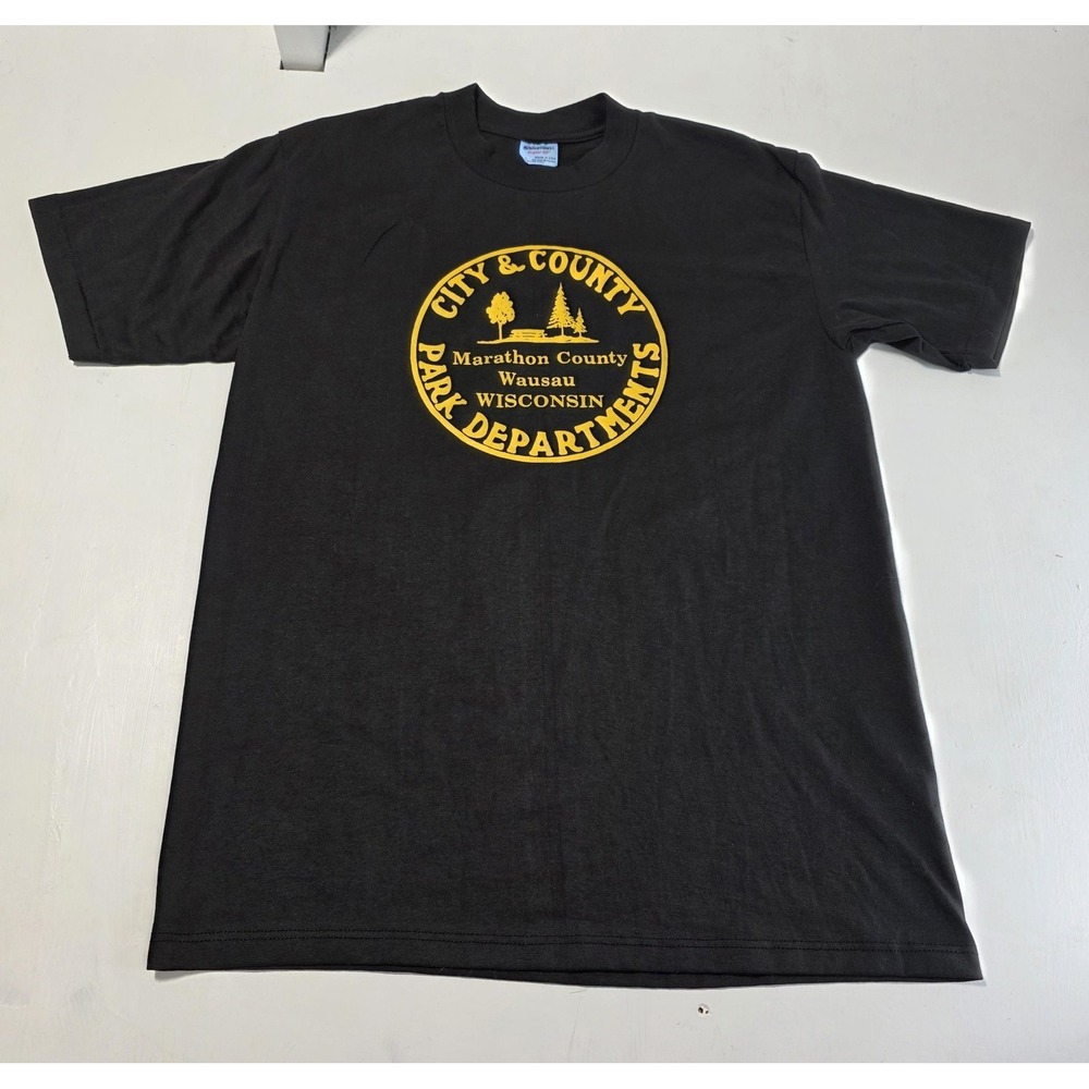 Vintage‎ Marathon County Parks Shirt Mens Large Black Stedman USA Wausau WI 80s